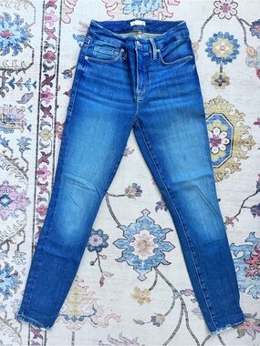Good American Good Curve Skinny Jeans Raw Hem Blue Denim - Size 26